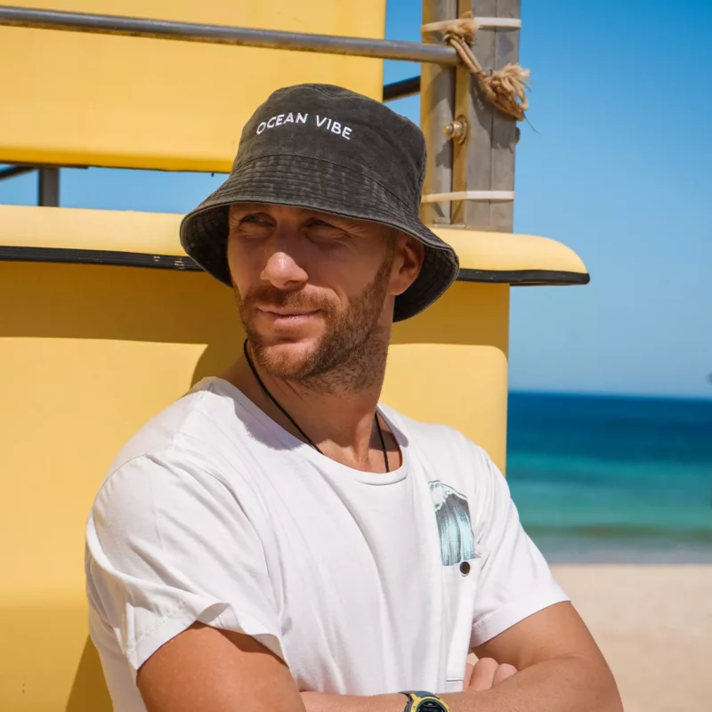 Bucket Hat cotton ocean surf black vintage